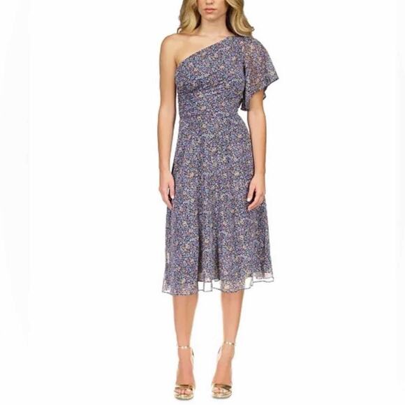 MICHAEL Michael Kors Ditsy Floral-Print One-Shoulder Dress Size Medium - Picture 2 of 12